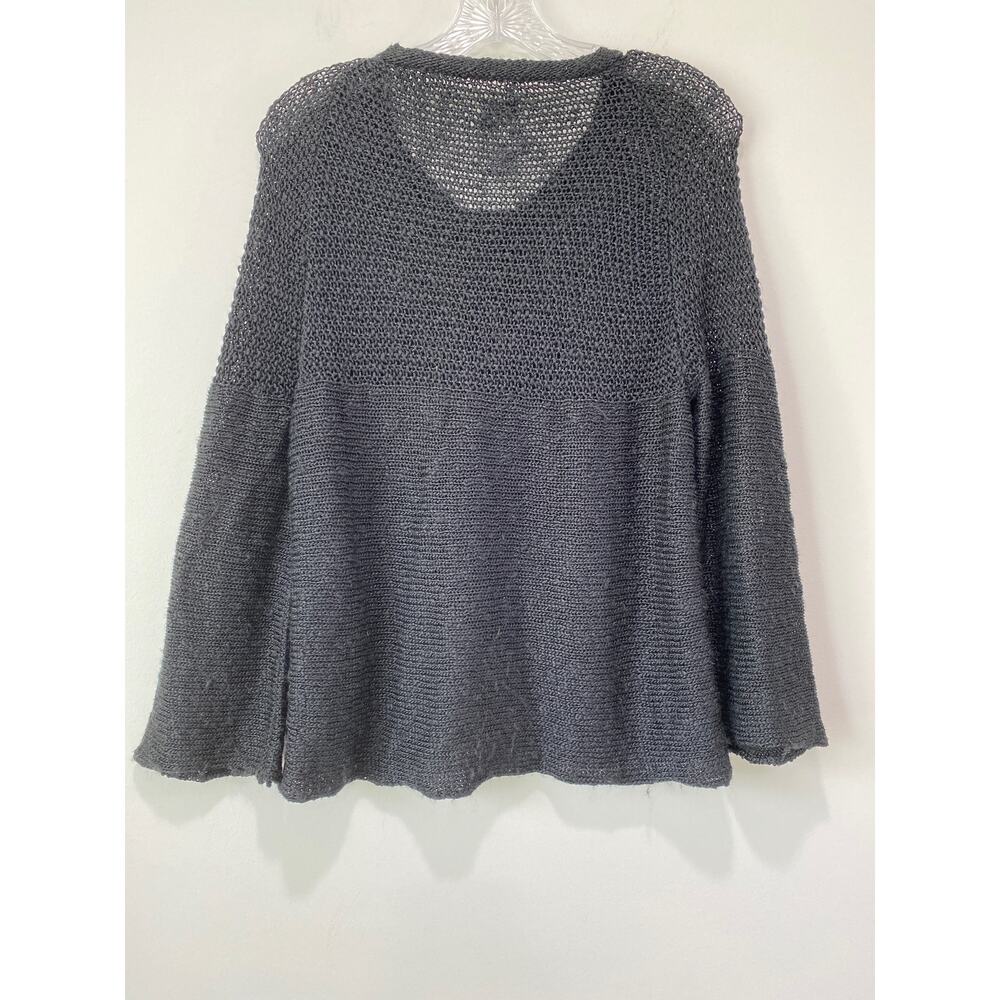 Chicos Open Knit Black Linen Cardigan Sweater Sz M 1 Boho Folk Flirty Cozy Chic - Picture 8 of 8
